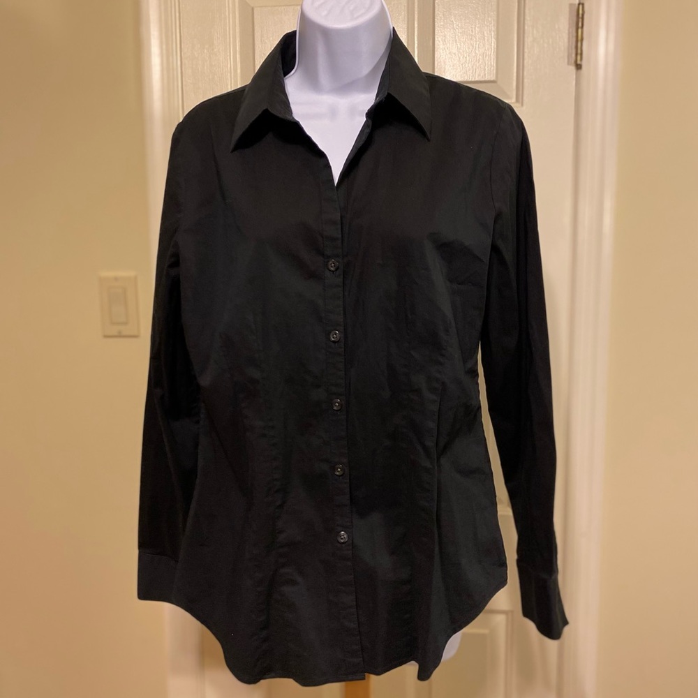 Paperwhite - Woman’s black (custom fit) button down shirt, Size: 10